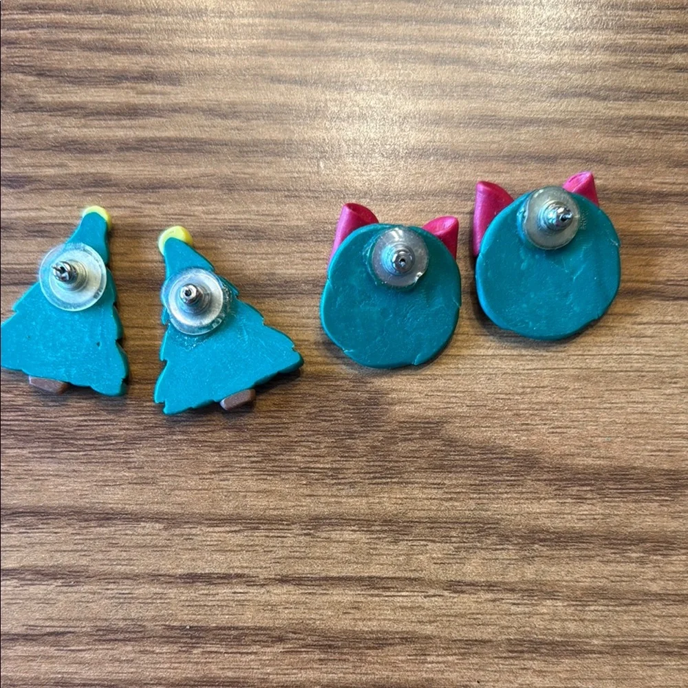 Colorful Wreath and Tree Earrings and Pin